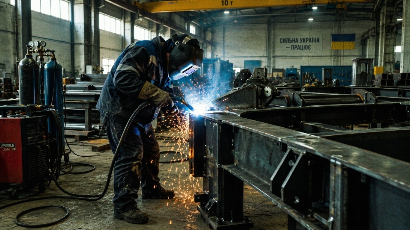Welder working on heavy steel structure