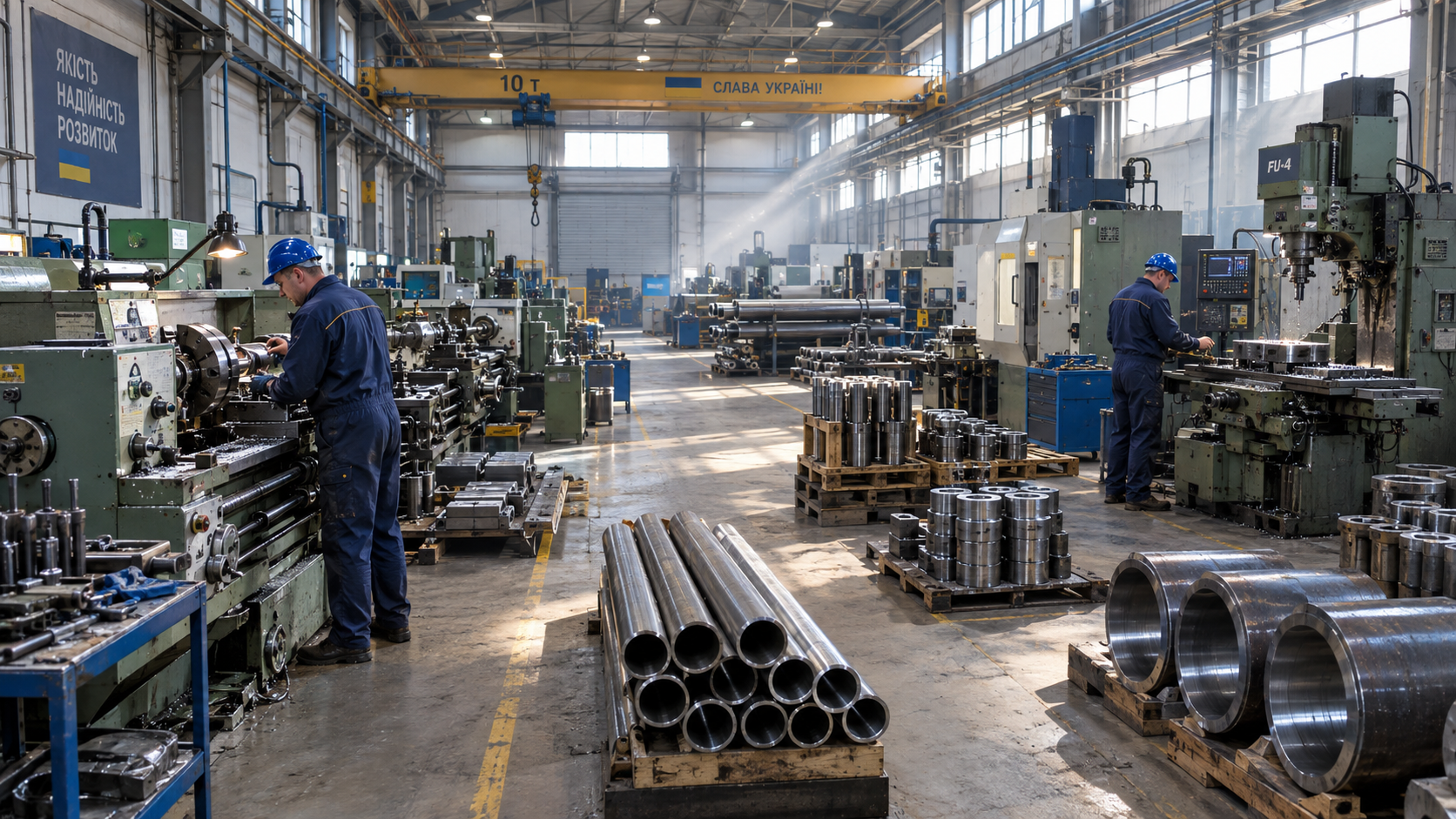 Industrial machining workshop with CNC equipment